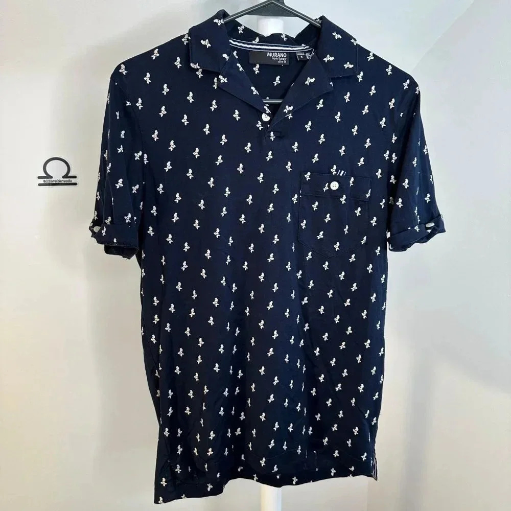 Murano Liquid Luxury Slim Fit Navy Mermaid Print Polo S